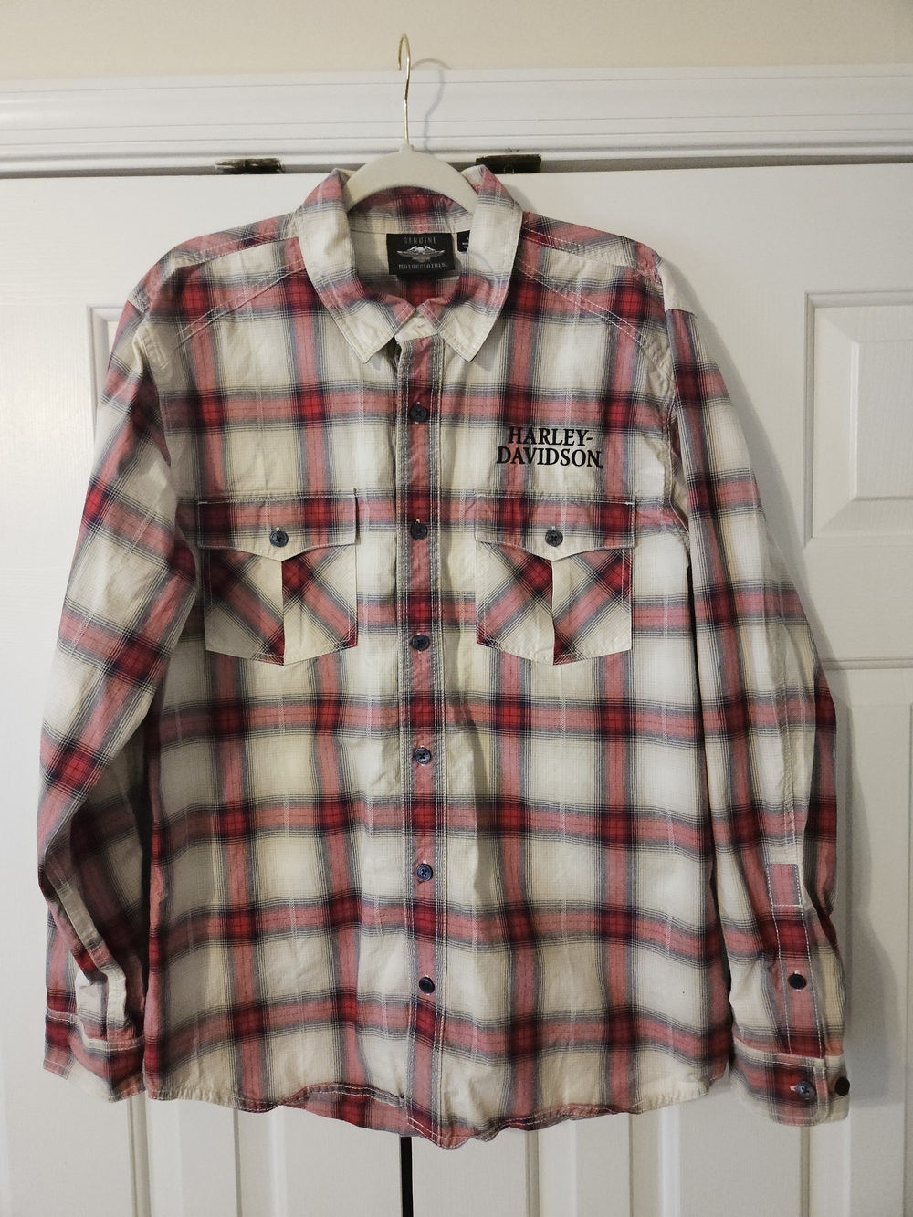 Harley-Davidson Genuine Motorclothes Men's L Red Plaid LS Button-Up Shirt